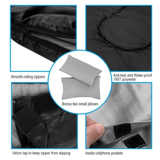 2 Person Waterproof Sleeping Bag with 2 Pillows-Black