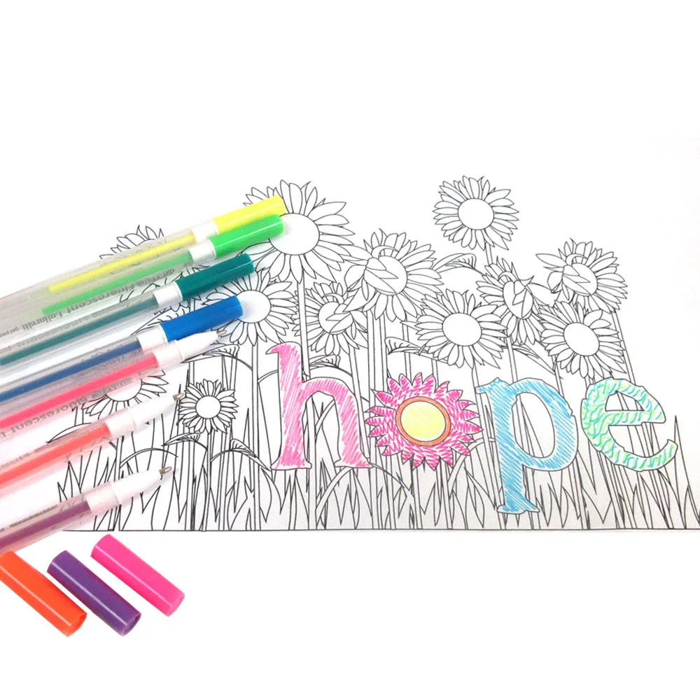 24Pc Bright Neon Colored Gel Pens Fluorescent Art School Sketch Drawing Coloring