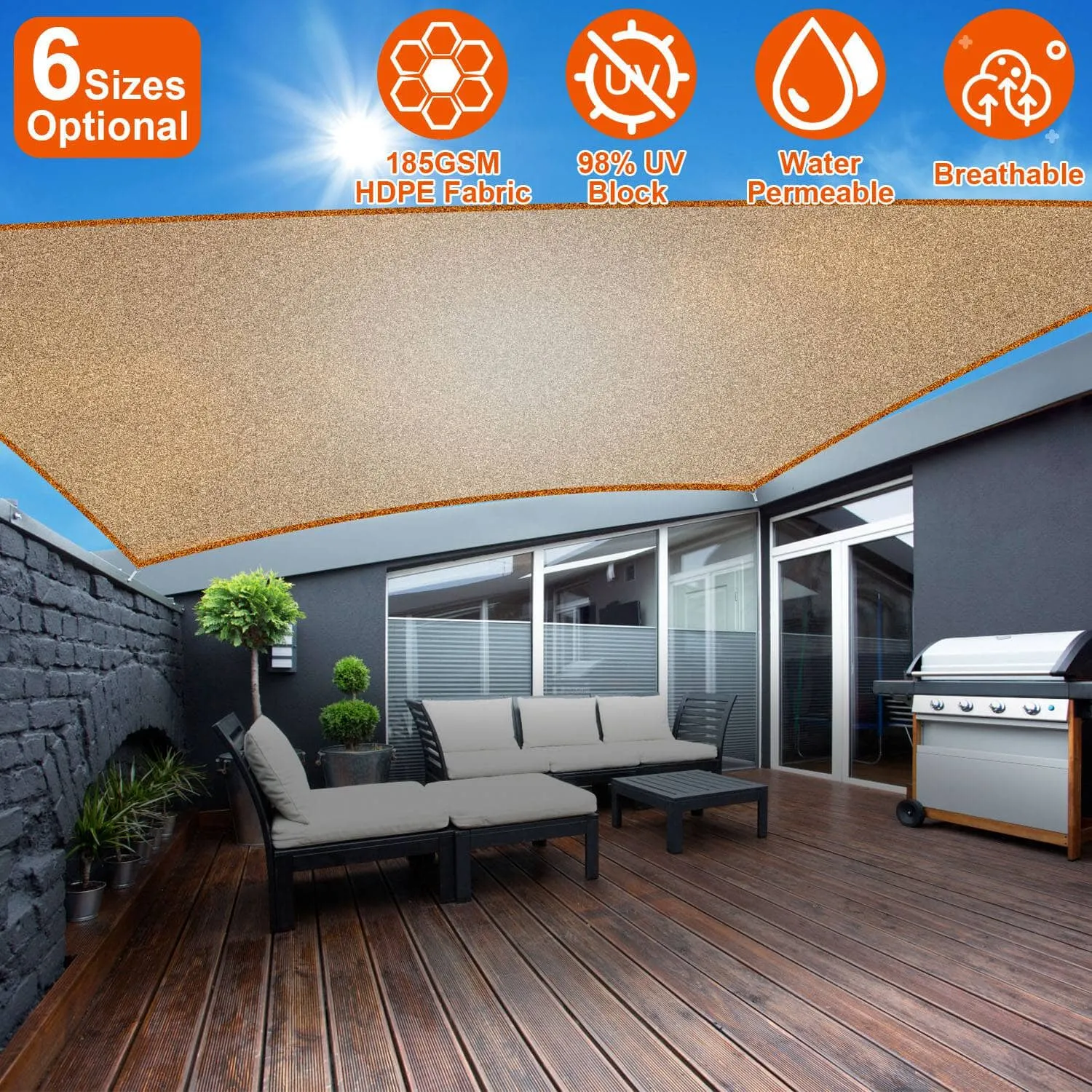 98% UV Block Awning Shelter Rectangle Shade Sails Top Canopy