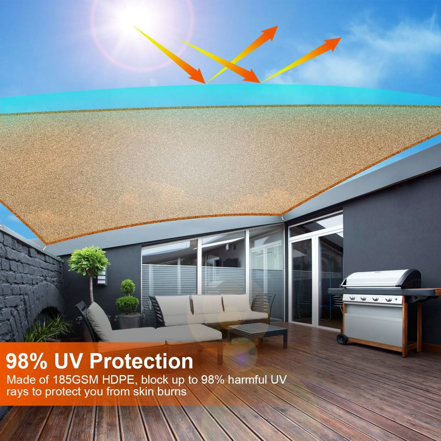 98% UV Block Awning Shelter Rectangle Shade Sails Top Canopy