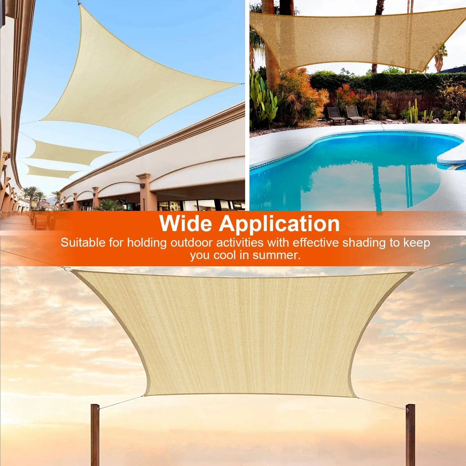 98% UV Block Awning Shelter Rectangle Shade Sails Top Canopy