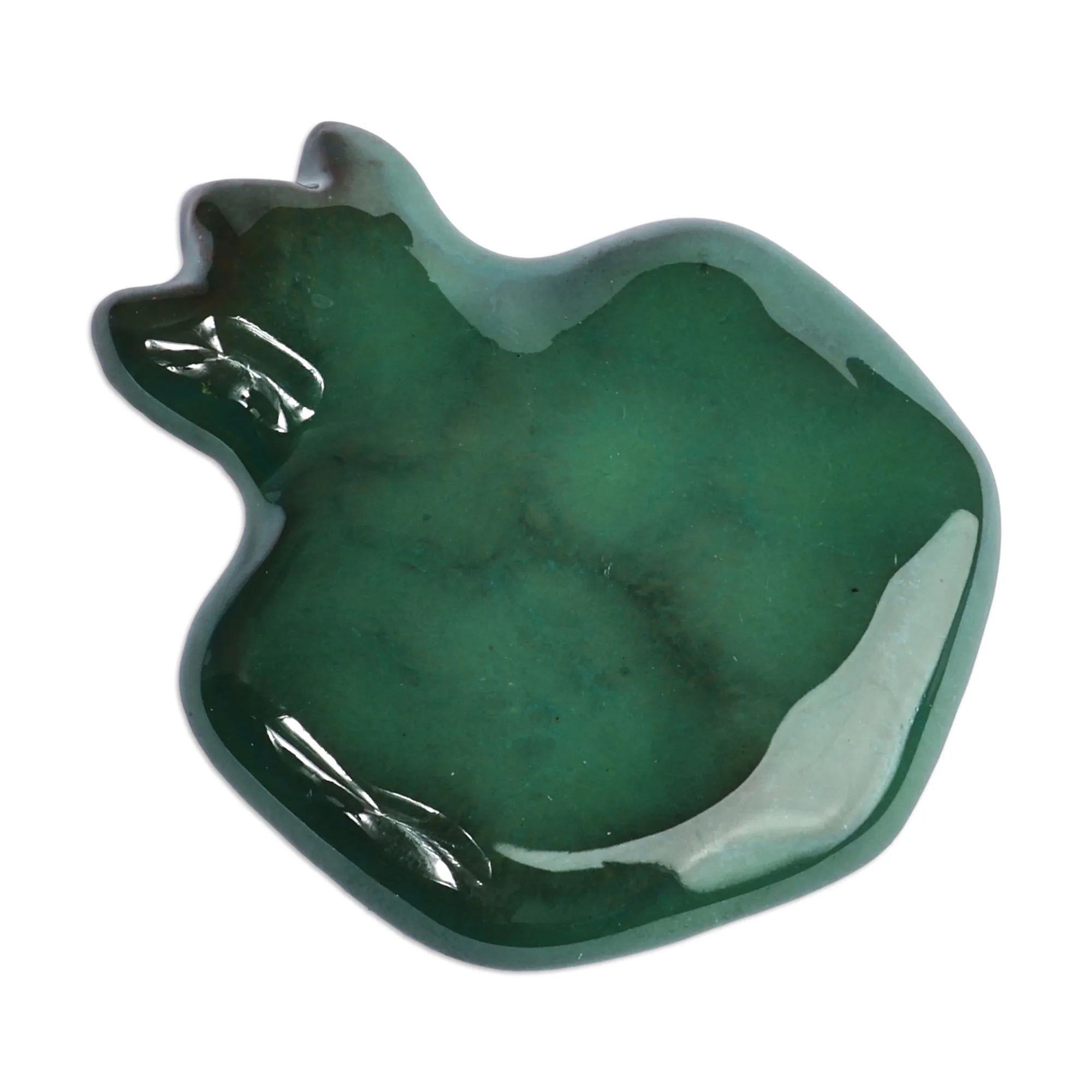 Armenian Hand-Painted Green Pomegranate Ceramic Magnet - Teal Pomegranate | NOVICA