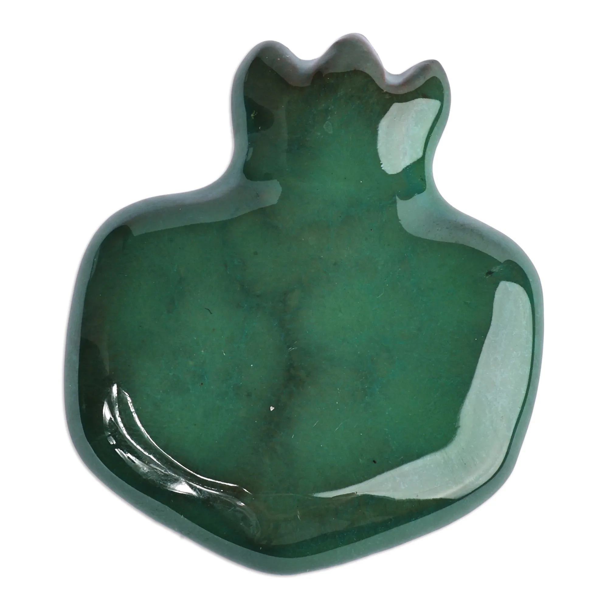 Armenian Hand-Painted Green Pomegranate Ceramic Magnet - Teal Pomegranate | NOVICA
