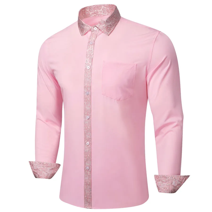 Baby Pink Dress Shirt with White & Pink Floral Trim Detailing