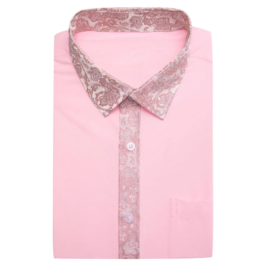 Baby Pink Dress Shirt with White & Pink Floral Trim Detailing