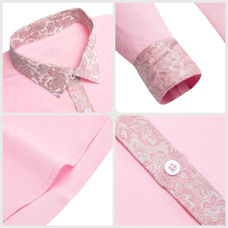Baby Pink Dress Shirt with White & Pink Floral Trim Detailing