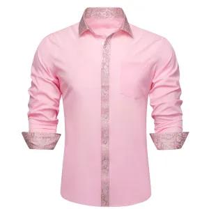 Baby Pink Dress Shirt with White & Pink Floral Trim Detailing