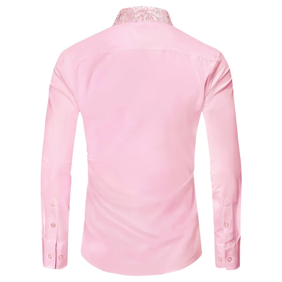 Baby Pink Dress Shirt with White & Pink Floral Trim Detailing