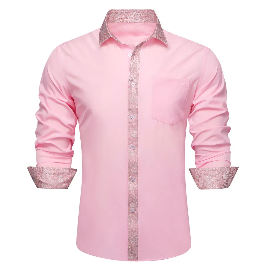 Baby Pink Dress Shirt with White & Pink Floral Trim Detailing