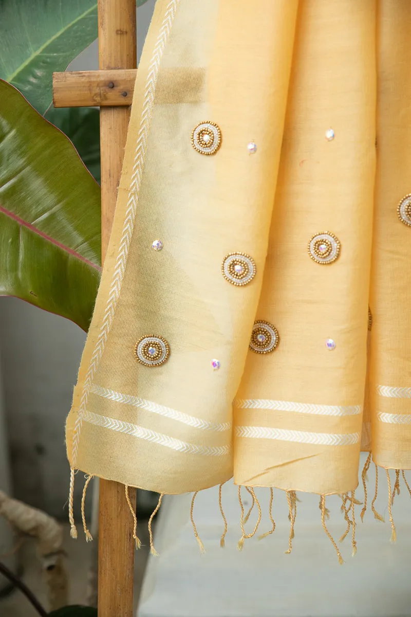 Banana Yellow Silk Wool Hand Embroidered Stole