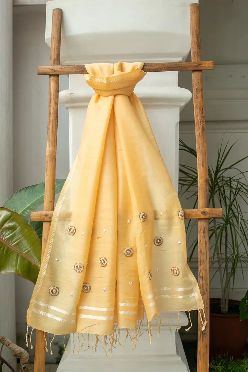 Banana Yellow Silk Wool Hand Embroidered Stole