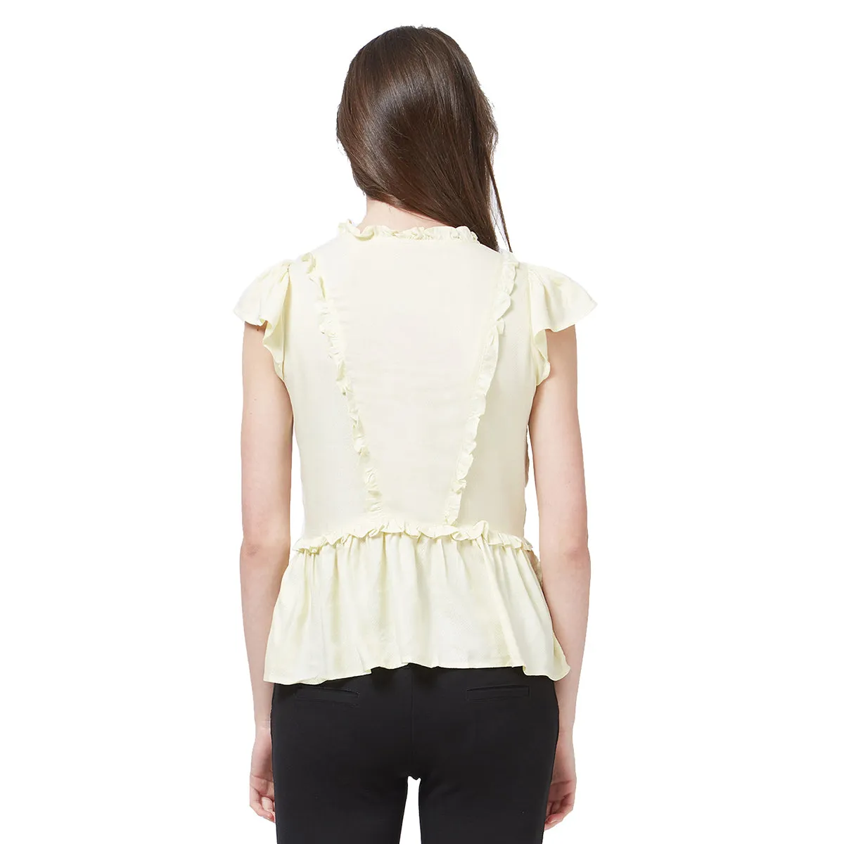 Beige High Neck Peplum Top