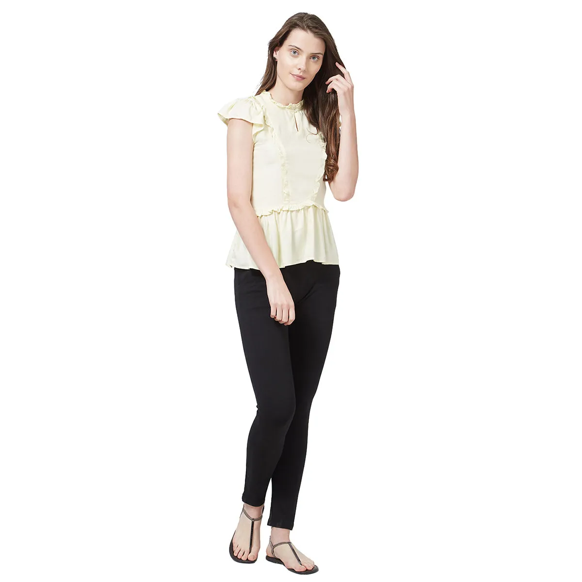Beige High Neck Peplum Top