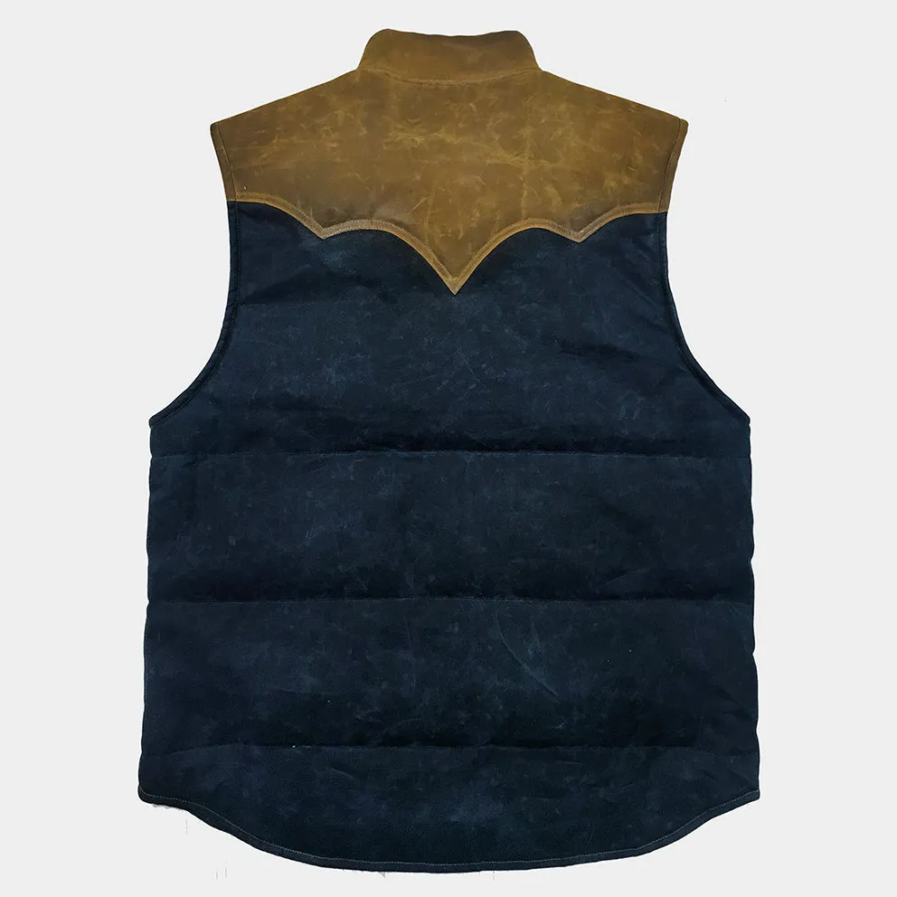 BZEN M.3009-CARLOS REGULAR FIT 4 POCKET 'CAN NEVER WASH' COLOR BLOCK WAX CANVAS QUILTED VEST-10OZ-NAVY/TAN