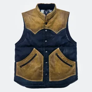 BZEN M.3009-CARLOS REGULAR FIT 4 POCKET 'CAN NEVER WASH' COLOR BLOCK WAX CANVAS QUILTED VEST-10OZ-NAVY/TAN
