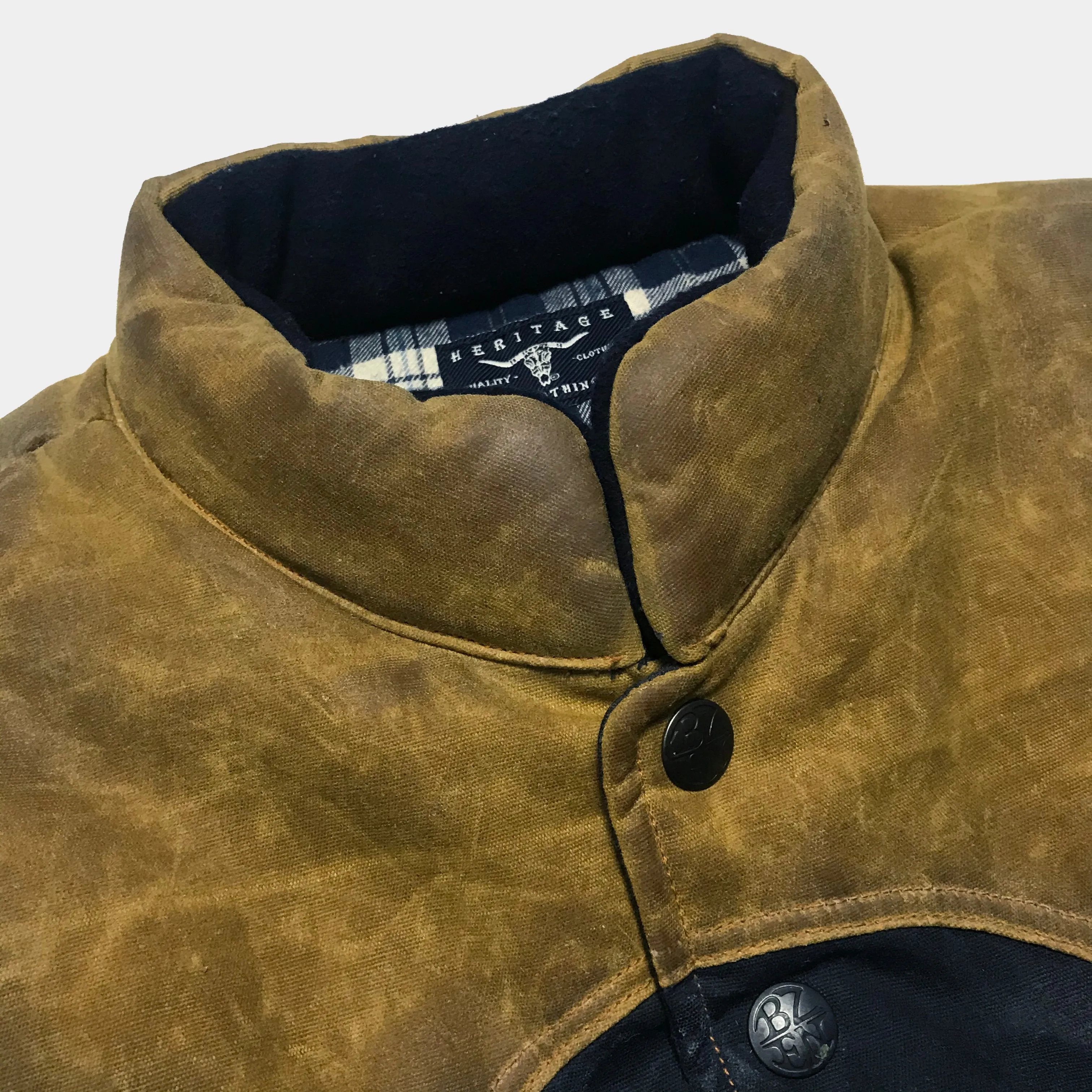 BZEN M.3009-CARLOS REGULAR FIT 4 POCKET 'CAN NEVER WASH' COLOR BLOCK WAX CANVAS QUILTED VEST-10OZ-NAVY/TAN