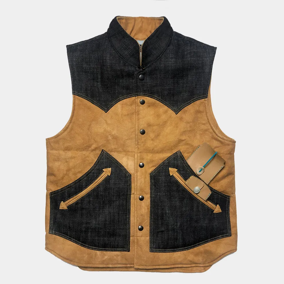BZEN M.3009-CARLOS REGULAR FIT 4 POCKET COLOR BLOCK QUILTED VEST-INDIGO-SIENNA