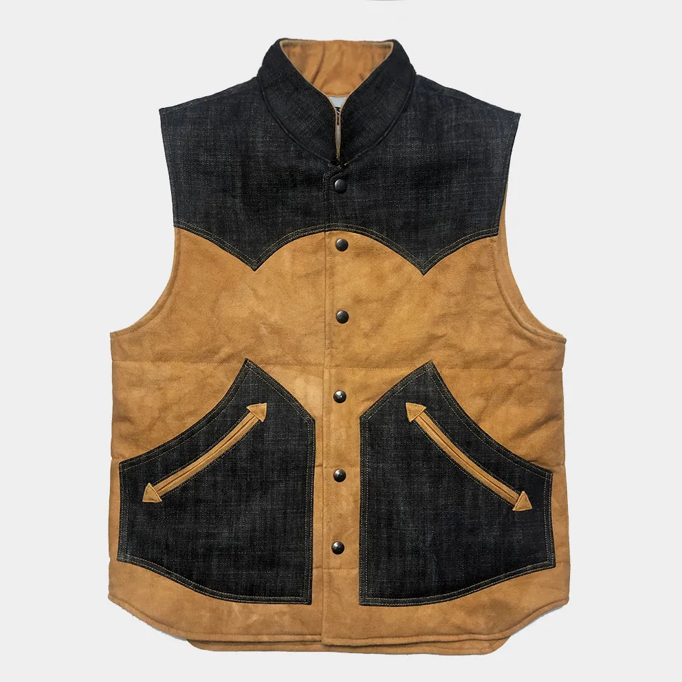 BZEN M.3009-CARLOS REGULAR FIT 4 POCKET COLOR BLOCK QUILTED VEST-INDIGO-SIENNA