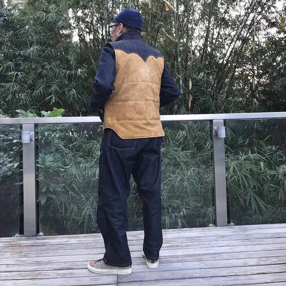 BZEN M.3009-CARLOS REGULAR FIT 4 POCKET COLOR BLOCK QUILTED VEST-INDIGO-SIENNA