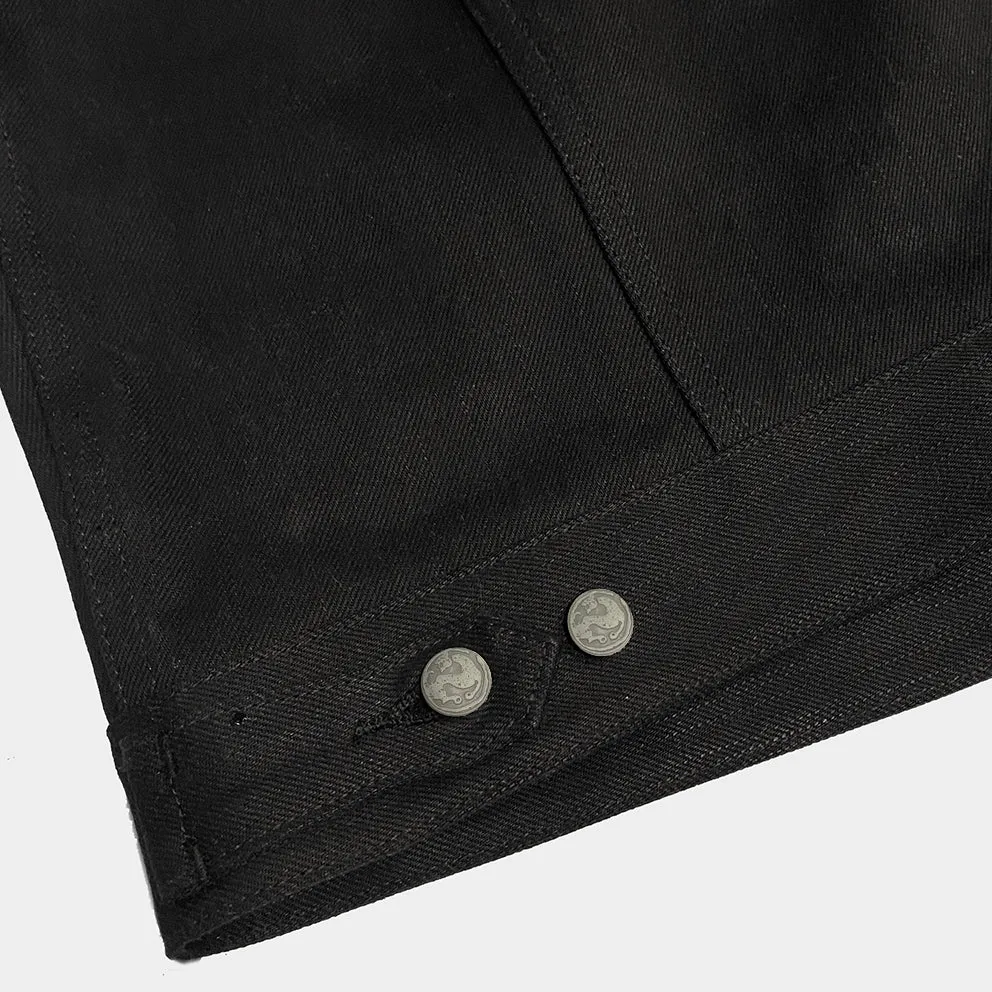 BZEN M.3018 SANTOS BB REGULAR FIT 4 POCKET BIKERS VEST BLACK SELVEDGE DENIM-13.8OZ-RAW