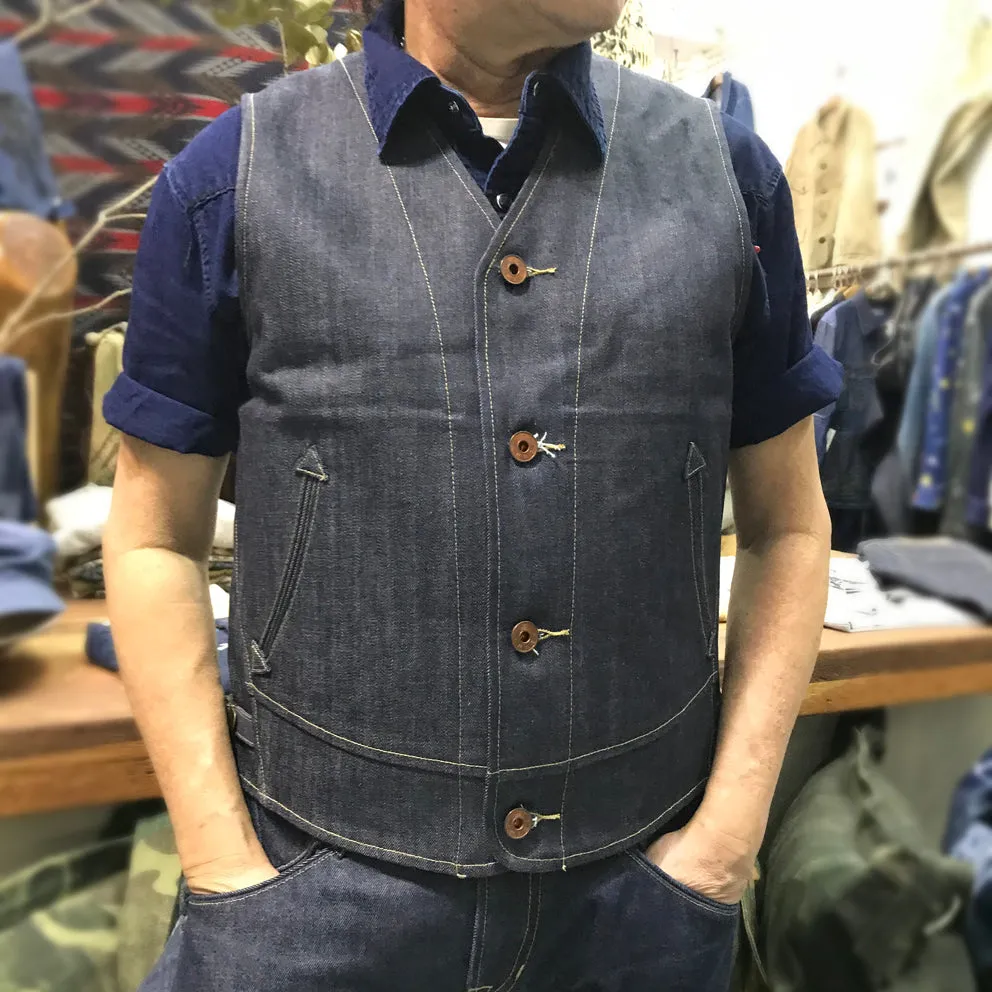BZEN M.3138-SENOR REGULAR FIT VEST-12oz-RAW INDIGO