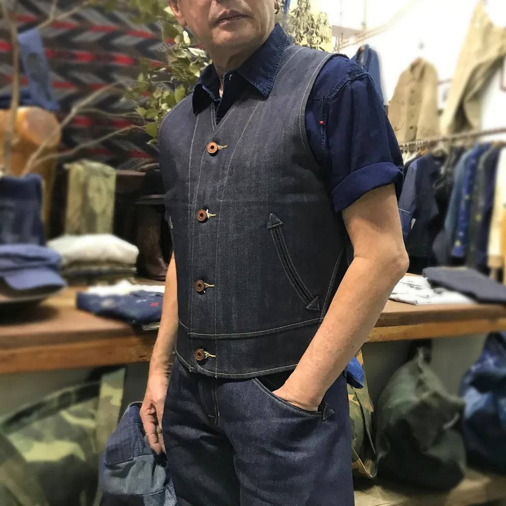 BZEN M.3138-SENOR REGULAR FIT VEST-12oz-RAW INDIGO
