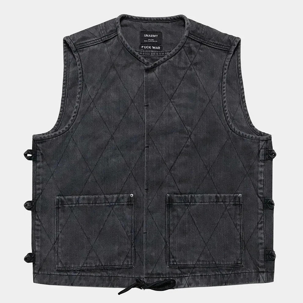 BZEN UNARMY - M.3121 DRAGON REGULAR FIT NAM INSPIRED QUILTED VEST-12oz-BRUSHED BLACK DENIM- E0 CHARCOAL