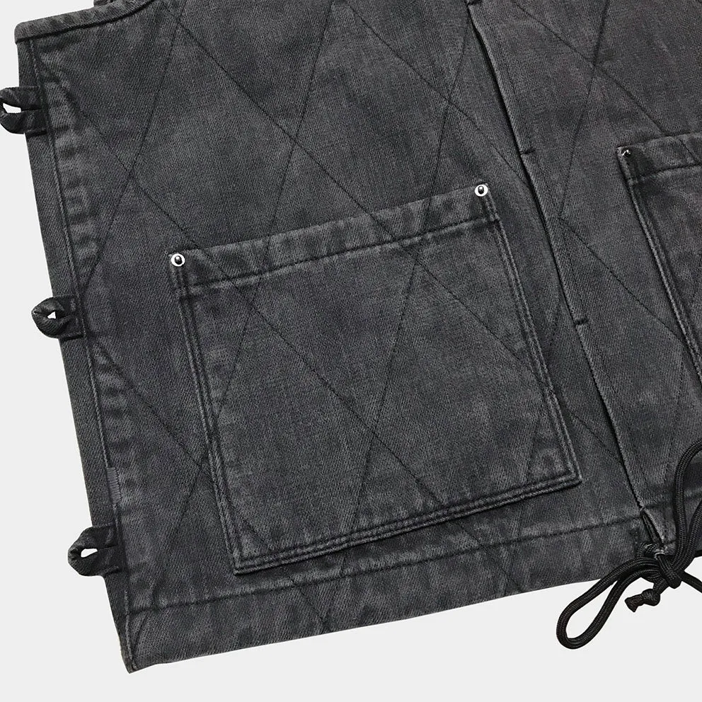 BZEN UNARMY - M.3121 DRAGON REGULAR FIT NAM INSPIRED QUILTED VEST-12oz-BRUSHED BLACK DENIM- E0 CHARCOAL