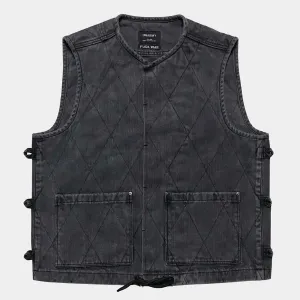 BZEN UNARMY - M.3121 DRAGON REGULAR FIT NAM INSPIRED QUILTED VEST-12oz-BRUSHED BLACK DENIM- E0 CHARCOAL
