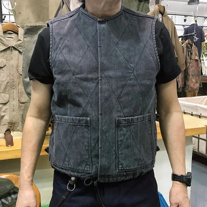 BZEN UNARMY - M.3121 DRAGON REGULAR FIT NAM INSPIRED QUILTED VEST-12oz-BRUSHED BLACK DENIM- E0 CHARCOAL