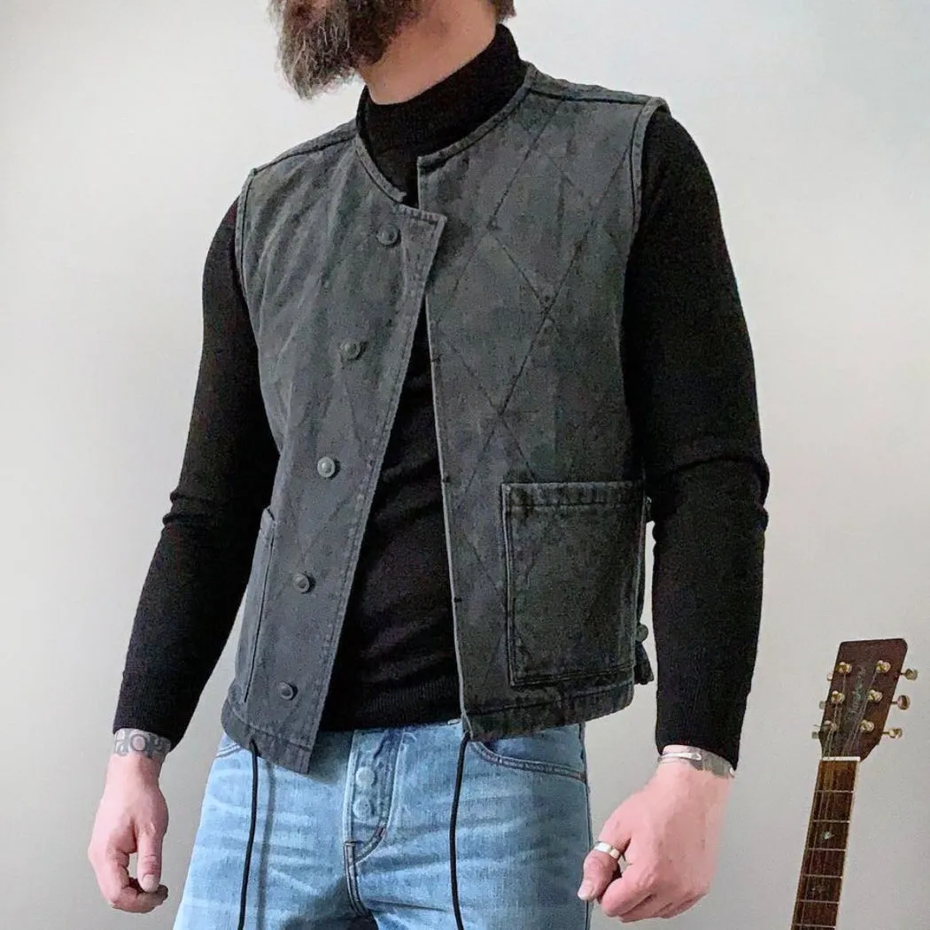 BZEN UNARMY - M.3121 DRAGON REGULAR FIT NAM INSPIRED QUILTED VEST-12oz-BRUSHED BLACK DENIM- E0 CHARCOAL