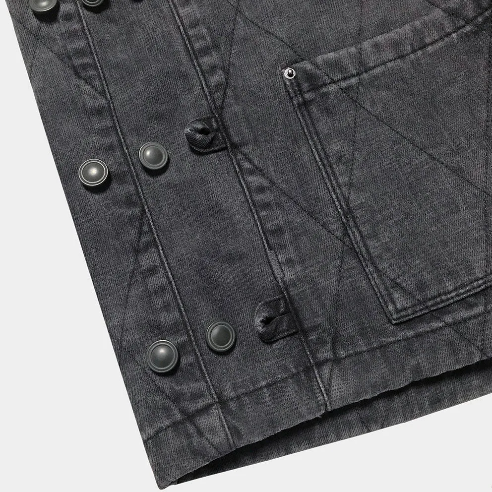 BZEN UNARMY - M.3121 DRAGON REGULAR FIT NAM INSPIRED QUILTED VEST-12oz-BRUSHED BLACK DENIM- E0 CHARCOAL