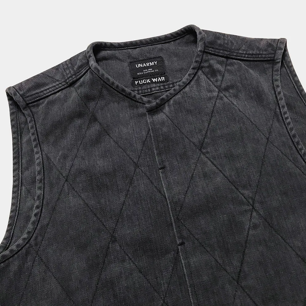 BZEN UNARMY - M.3121 DRAGON REGULAR FIT NAM INSPIRED QUILTED VEST-12oz-BRUSHED BLACK DENIM- E0 CHARCOAL
