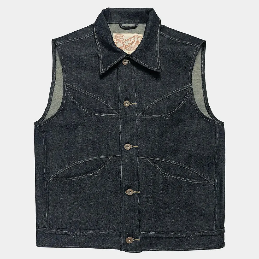 DDL 316-BEN OV REGULAR FIT 4 POCKET CONE DENIM ORGANIC COTTON VEST-12.75oz-RAW INDIGO