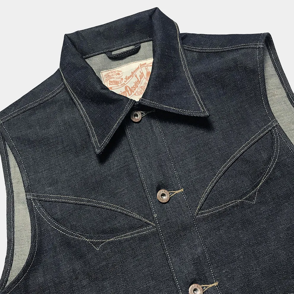 DDL 316-BEN OV REGULAR FIT 4 POCKET CONE DENIM ORGANIC COTTON VEST-12.75oz-RAW INDIGO