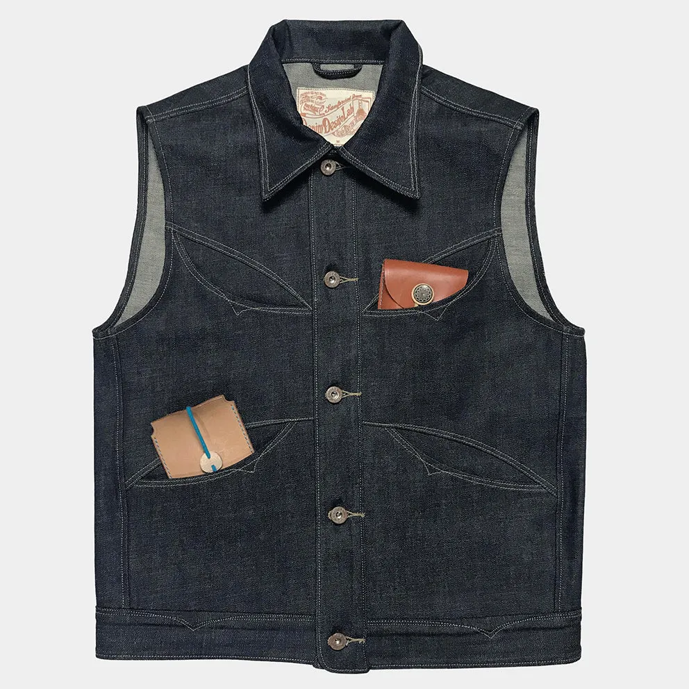 DDL 316-BEN OV REGULAR FIT 4 POCKET CONE DENIM ORGANIC COTTON VEST-12.75oz-RAW INDIGO