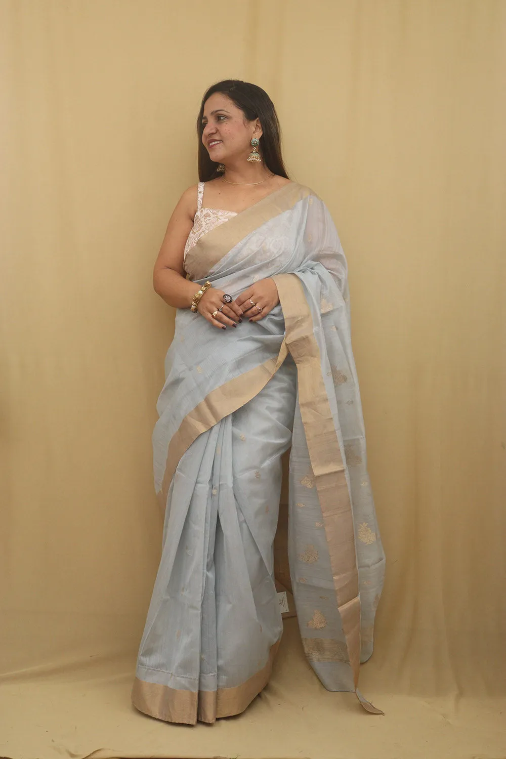 Elegant Grey Chanderi Handloom Cotton Silk Saree