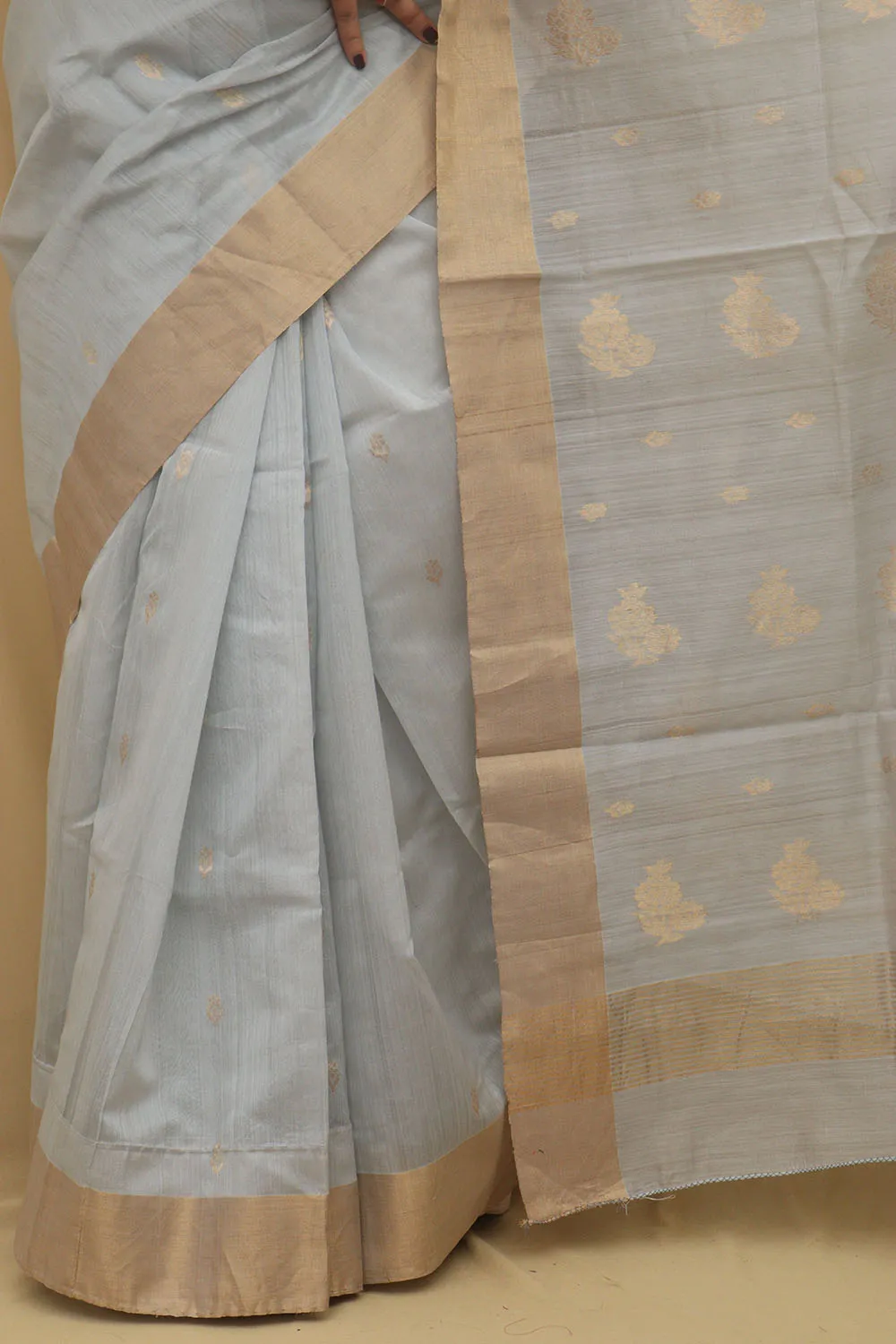 Elegant Grey Chanderi Handloom Cotton Silk Saree