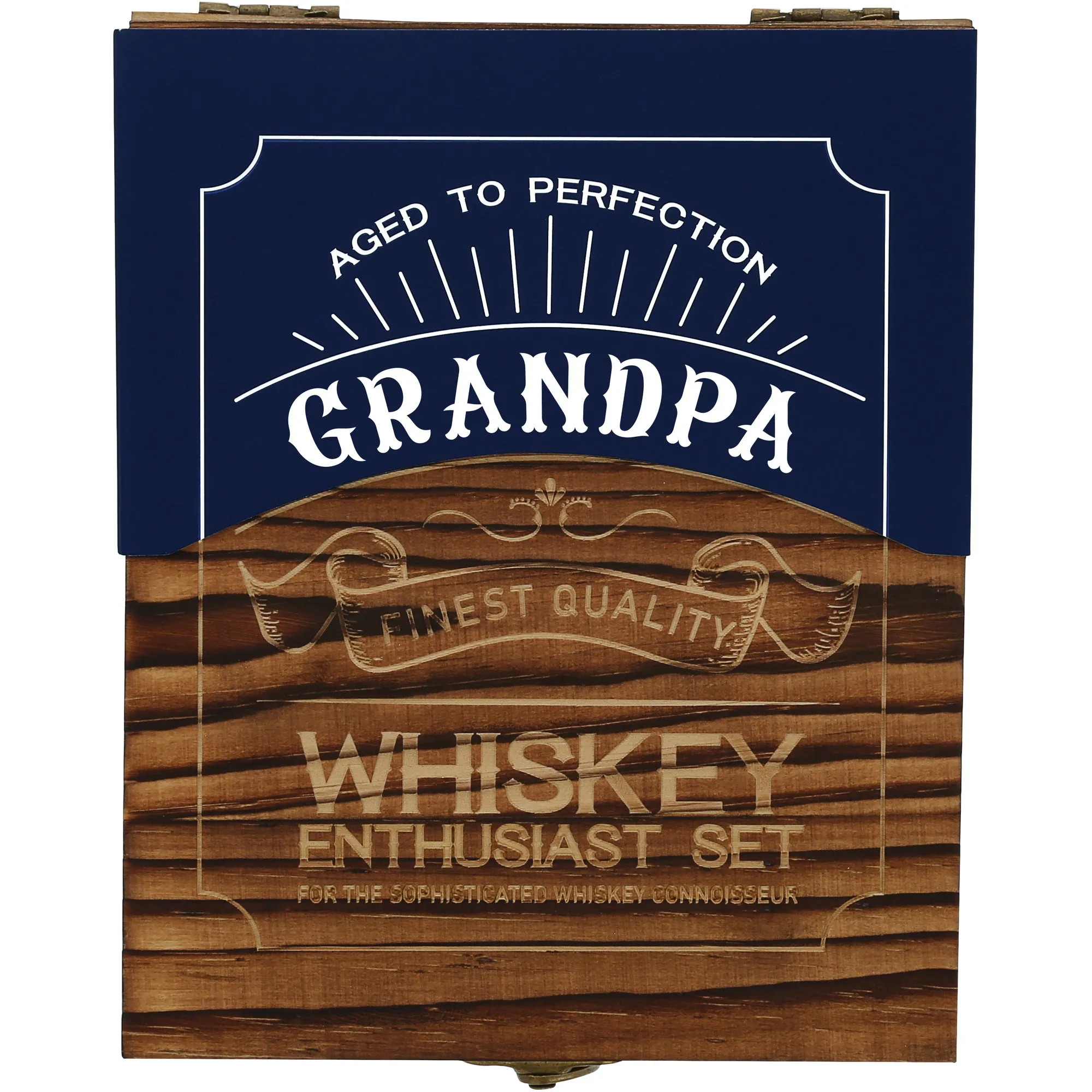 Grandpa Wooden Gift Box with Rocks Glass and Slate Coaster