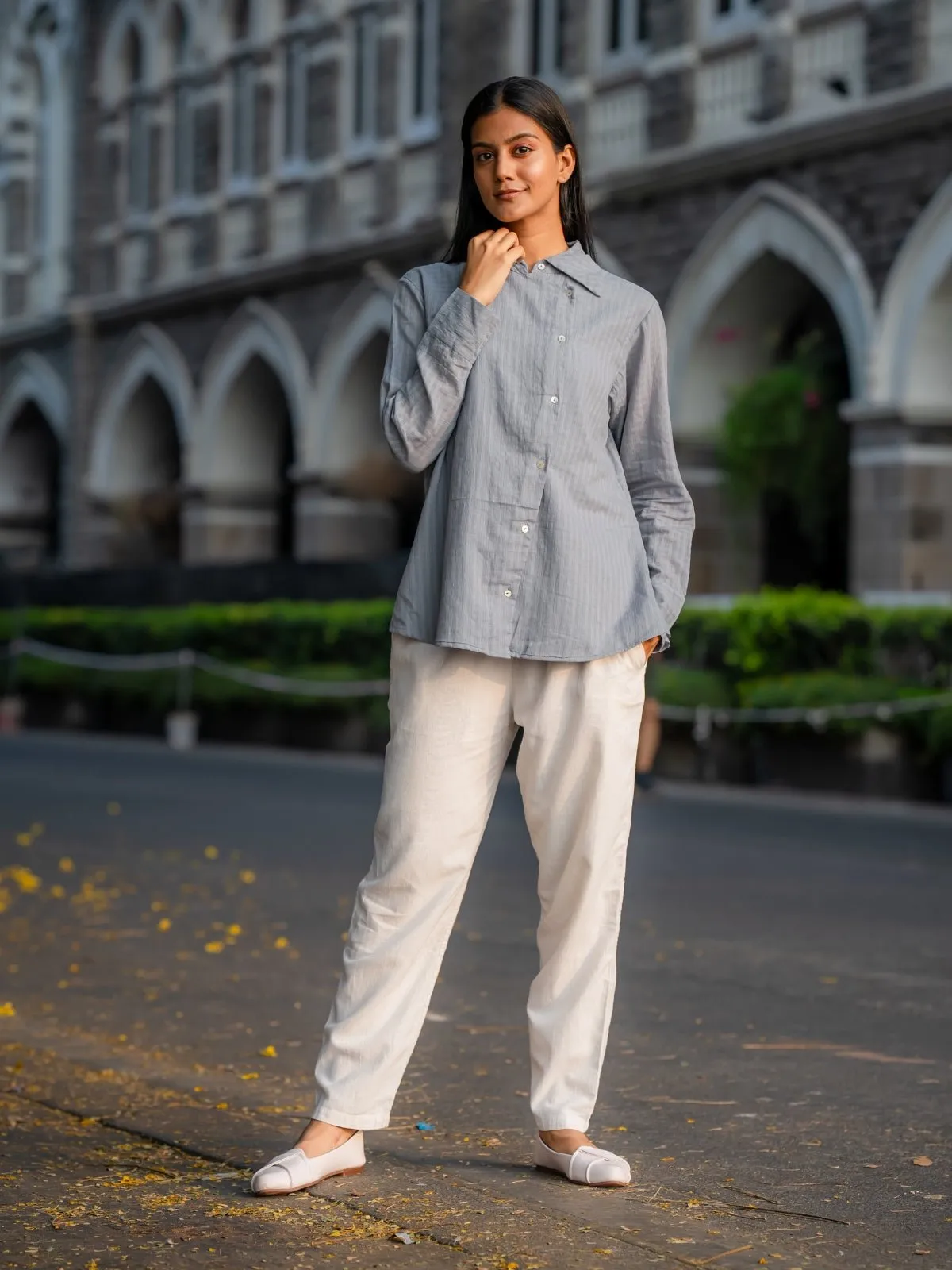Grey Button-Down Handwoven Shirt