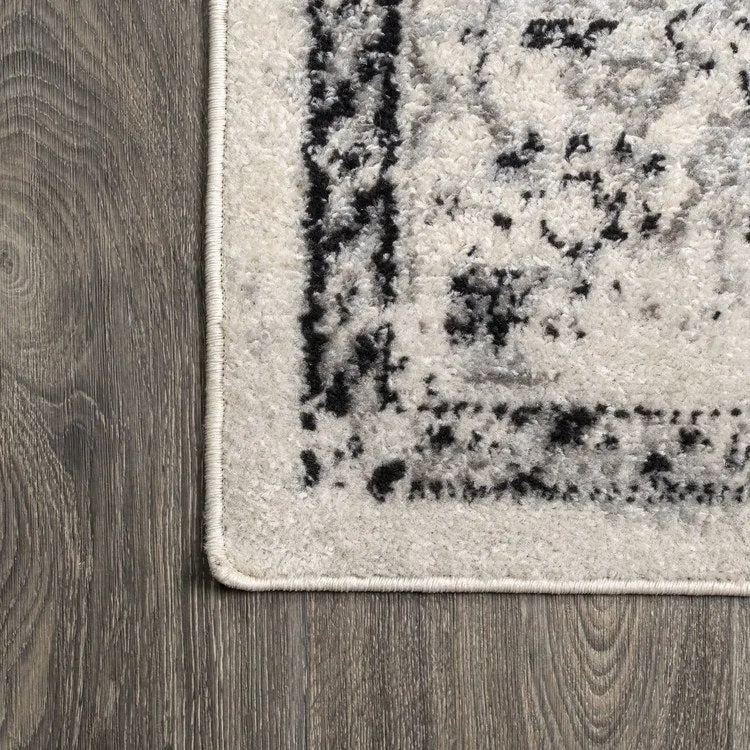 Inigo Cottage Medallion 120"L x 93"W Area Rug - Dark Gray/Cream