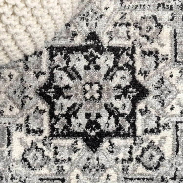 Inigo Cottage Medallion 120"L x 93"W Area Rug - Dark Gray/Cream