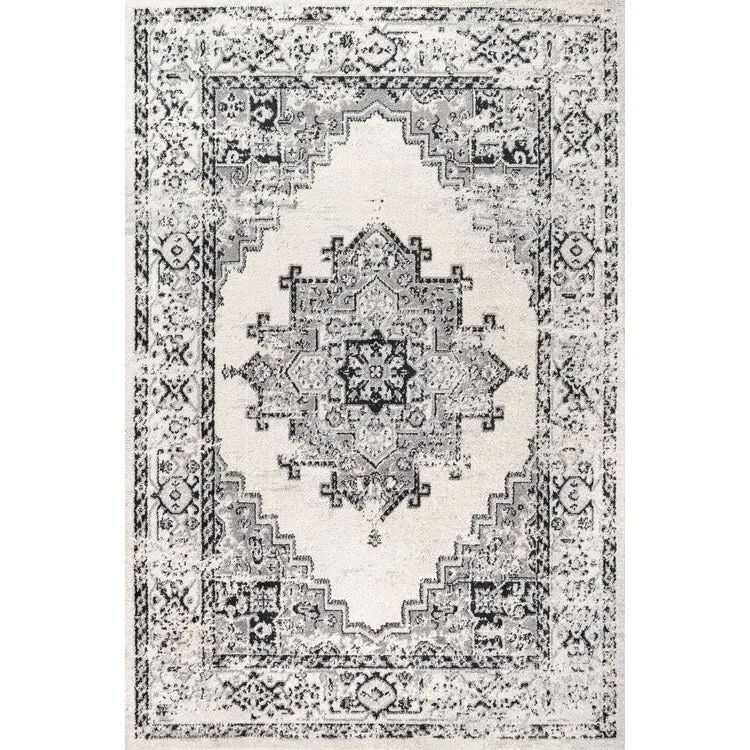 Inigo Cottage Medallion 120"L x 93"W Area Rug - Dark Gray/Cream