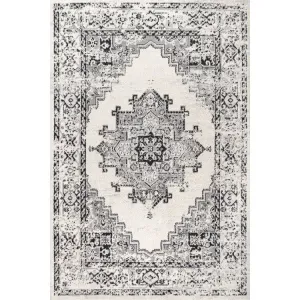 Inigo Cottage Medallion 120"L x 93"W Area Rug - Dark Gray/Cream