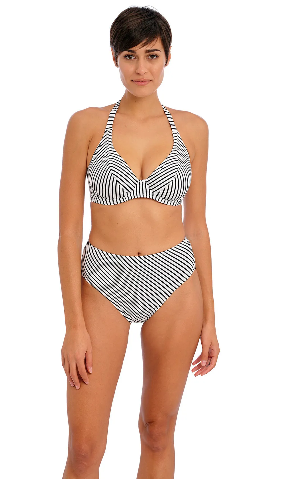 Jewel Cove Stripe Black High Waist Bikini Brief, Special Order XS - 2XL