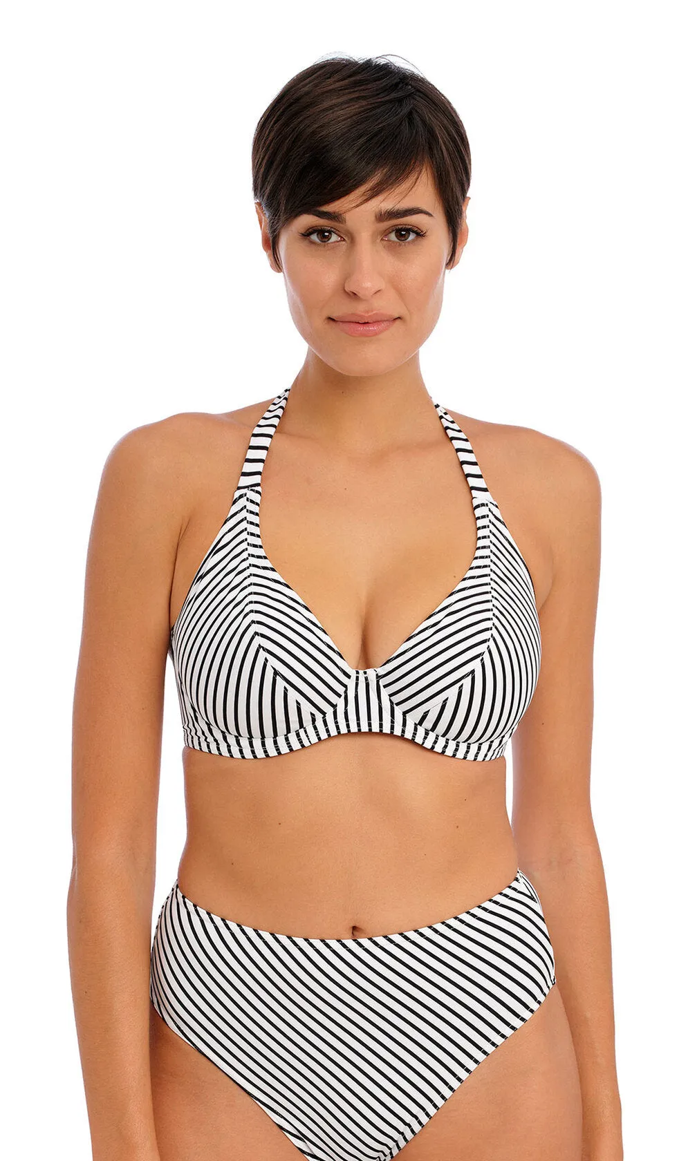 Jewel Cove Stripe Black High Waist Bikini Brief, Special Order XS - 2XL