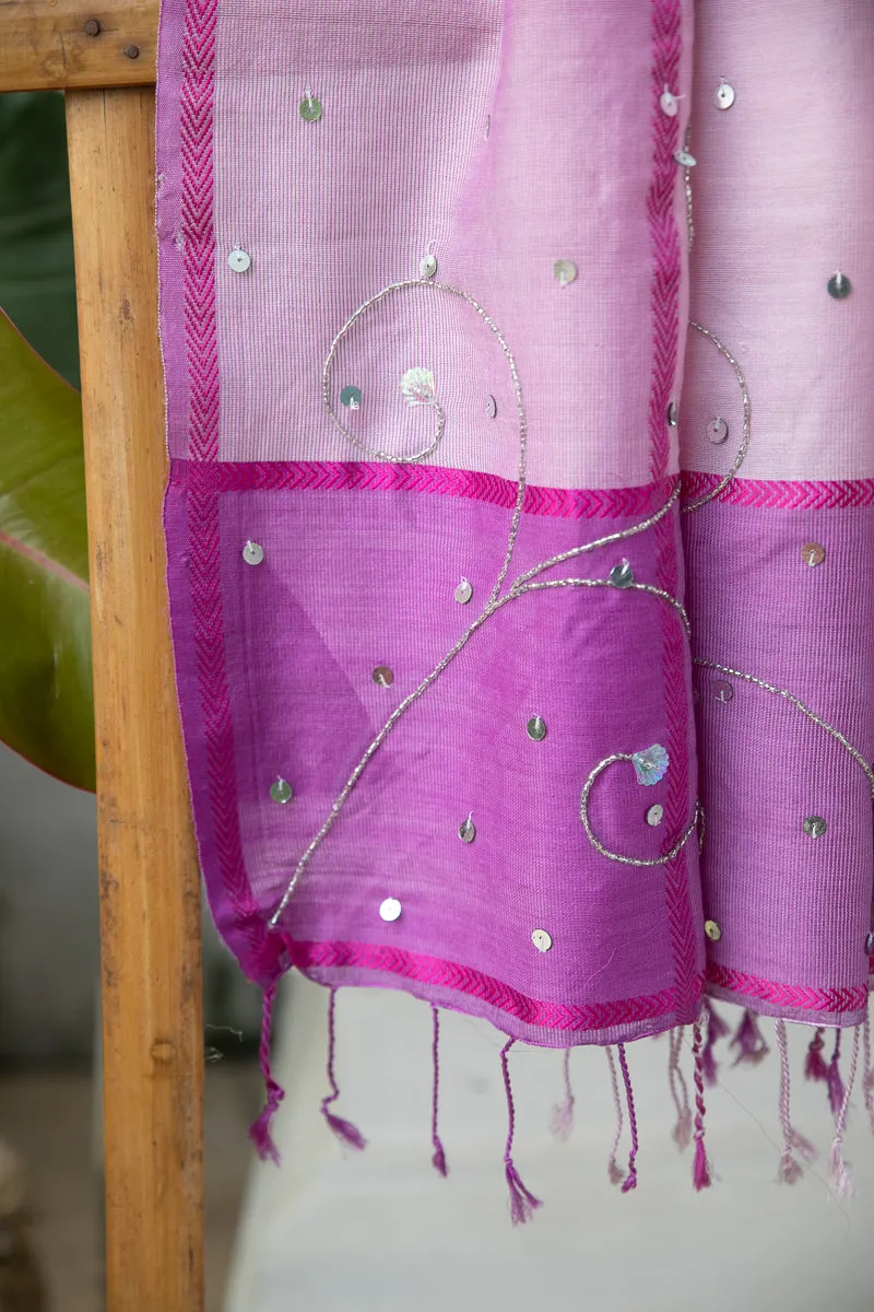 Lilac Mauve Wool Hand Embroidered Stole