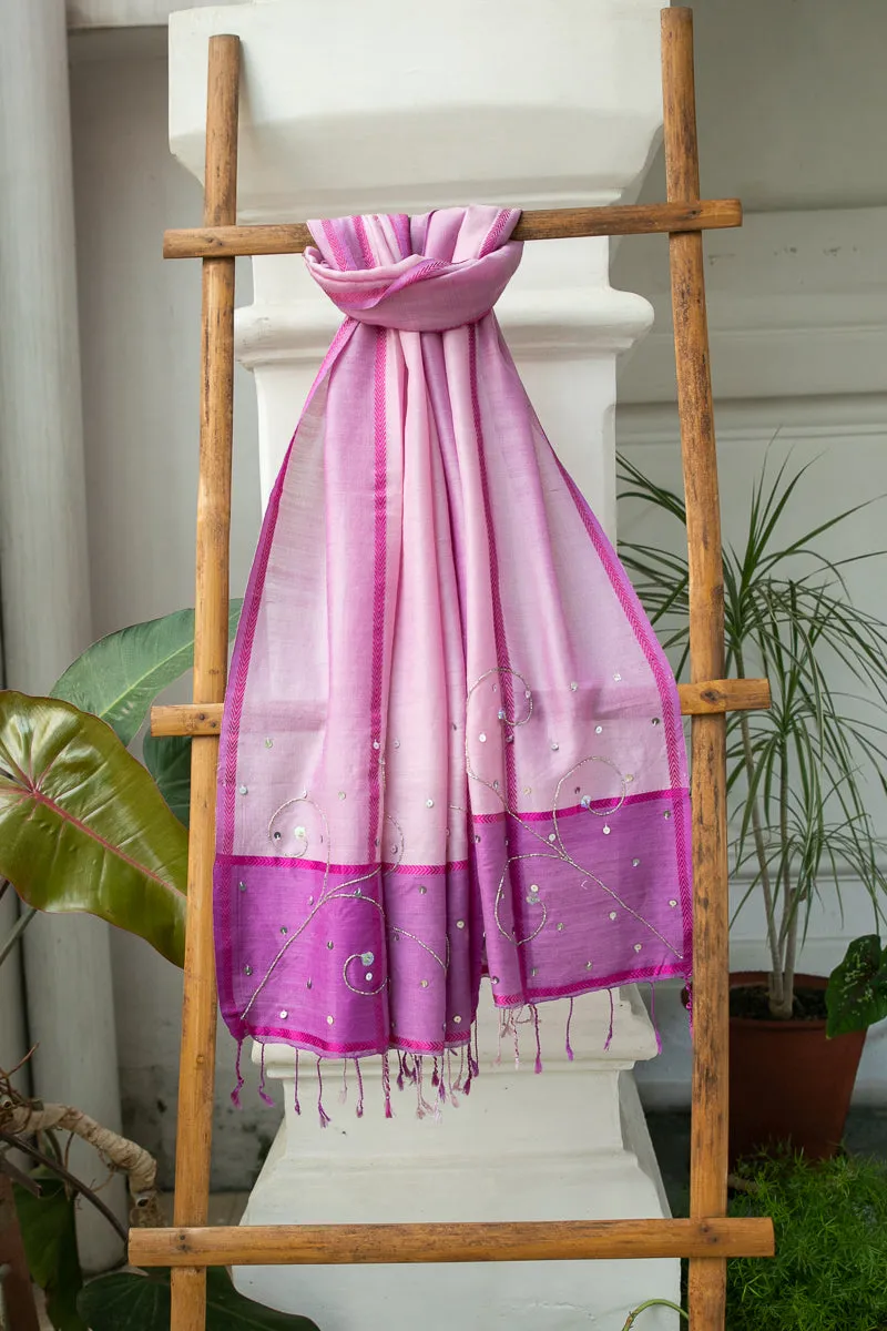 Lilac Mauve Wool Hand Embroidered Stole