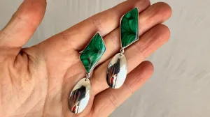 Malachite & Silver Drop Earrings. Sterling Silver. Atelier Aadya. 0789