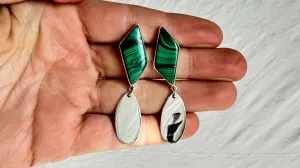 Malachite & Silver Drop Earrings. Sterling Silver. Atelier Aadya. 1333.